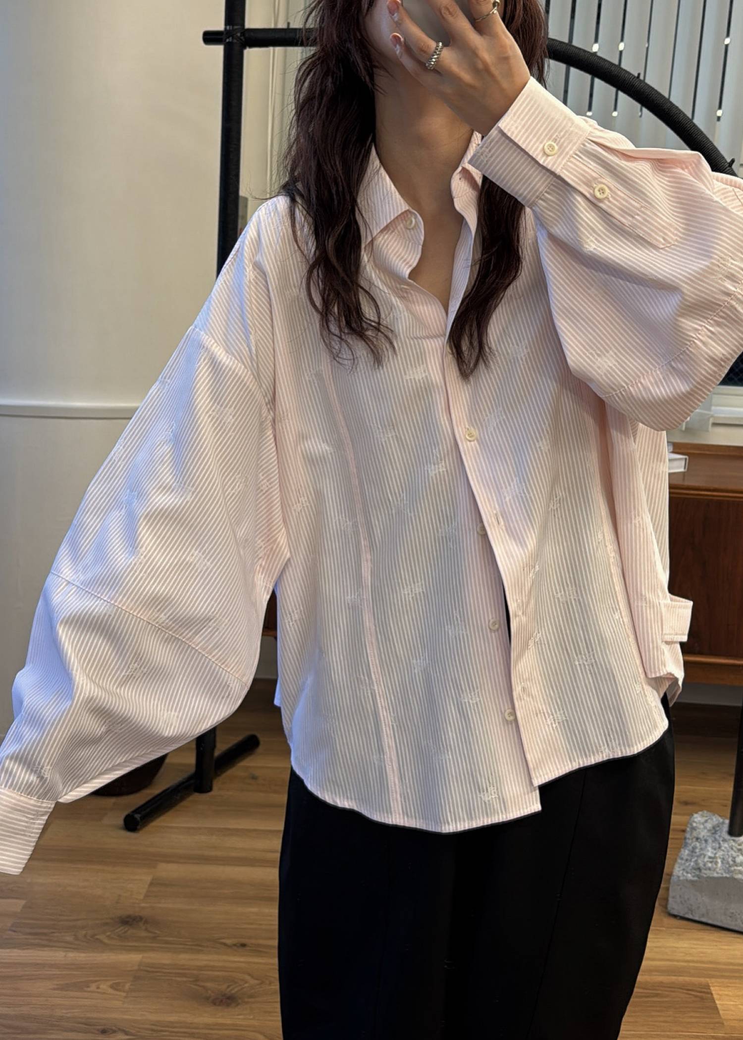 hem tab back volume cocoon stripe shirt