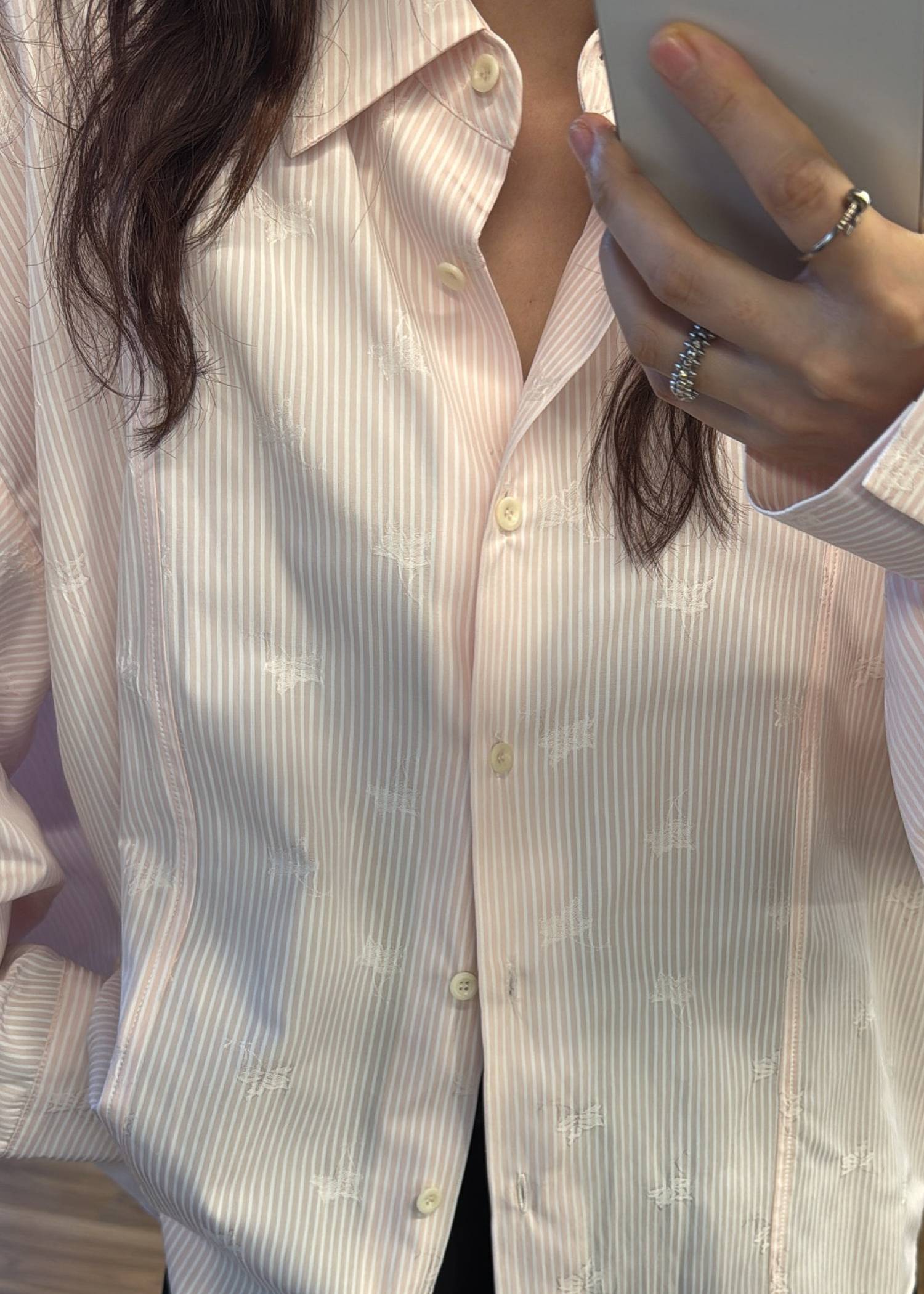 hem tab back volume cocoon stripe shirt