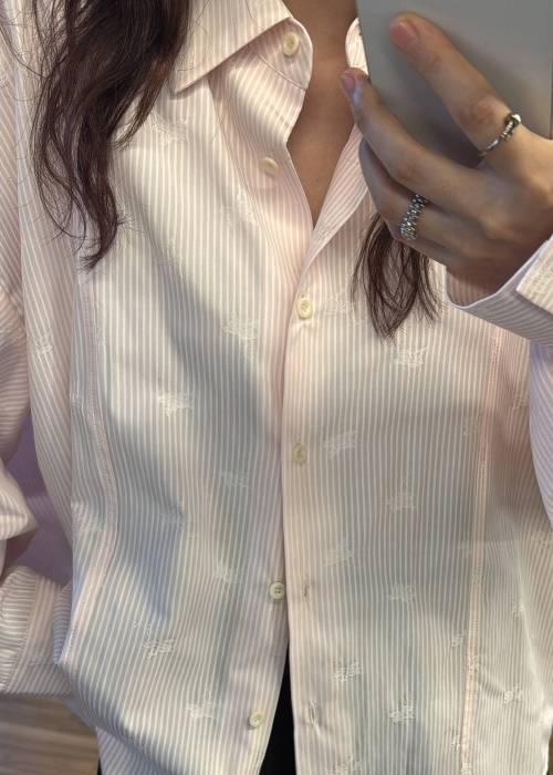 hem tab back volume cocoon stripe shirt