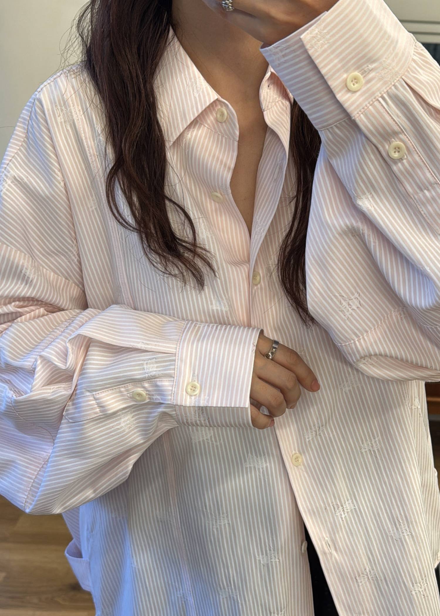 hem tab back volume cocoon stripe shirt