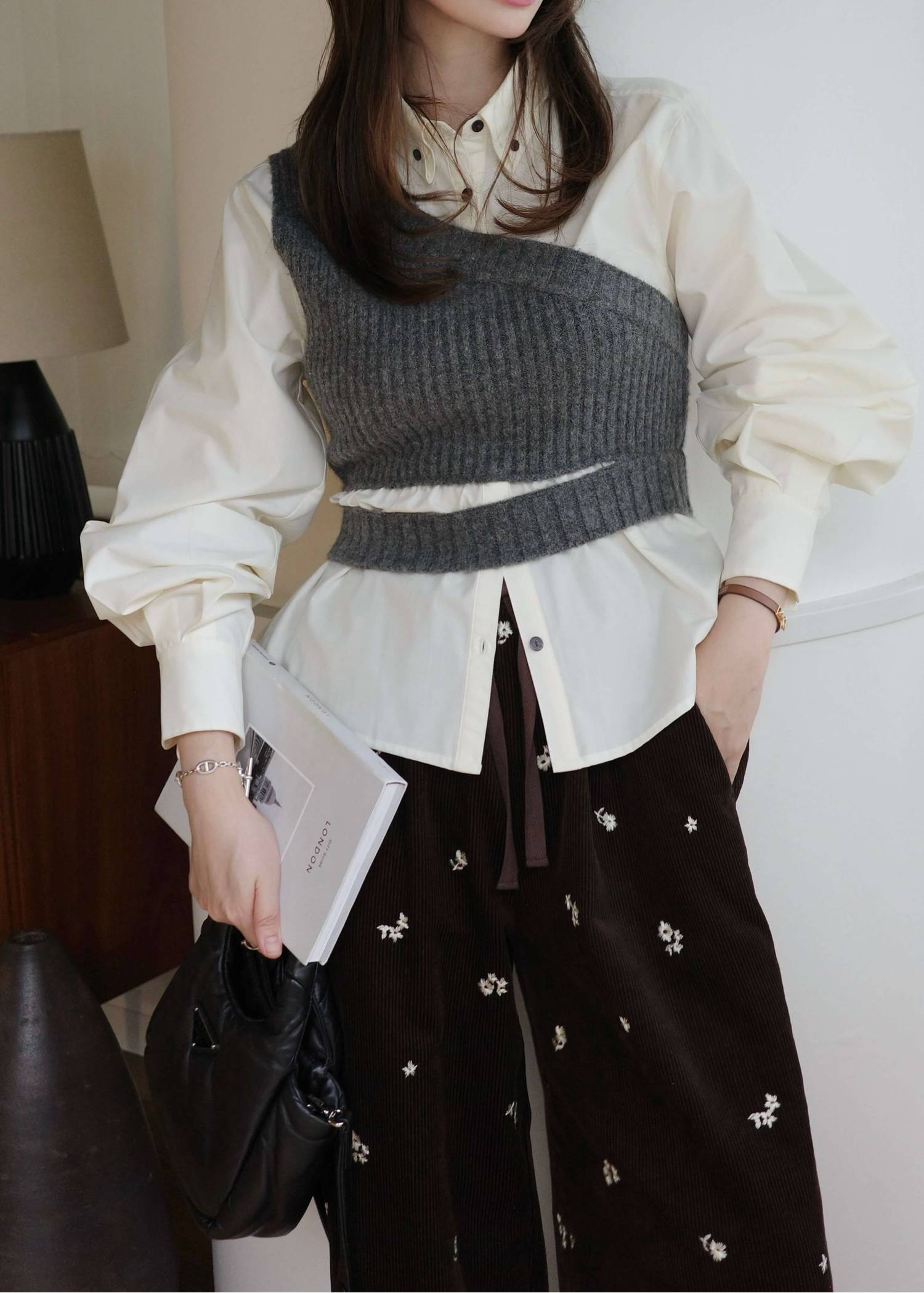 one shoulder knit fold collar docking SH