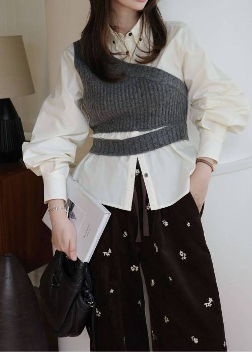 one shoulder knit fold collar docking SH