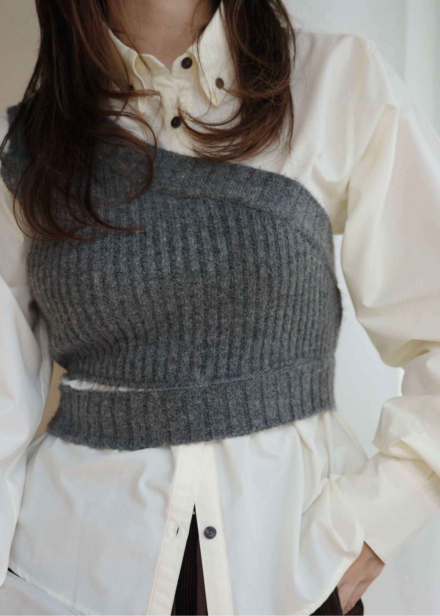 one shoulder knit fold collar docking SH