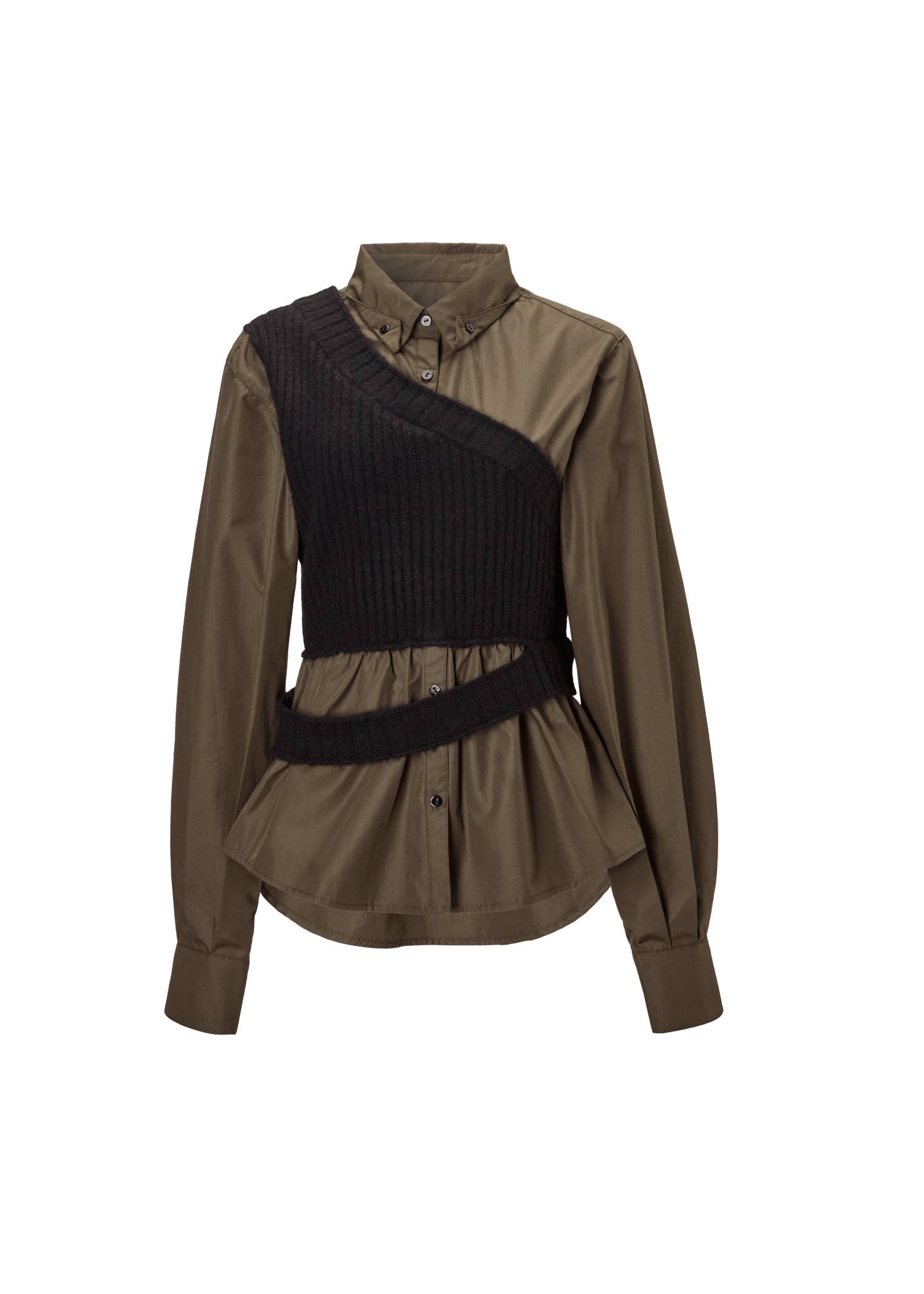 one shoulder knit fold collar docking SH