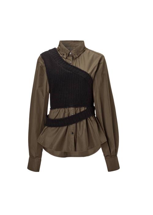one shoulder knit fold collar docking SH
