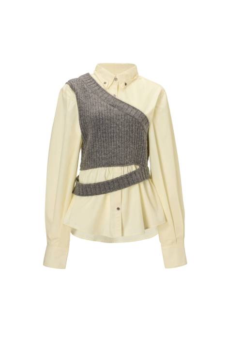 one shoulder knit fold collar docking SH