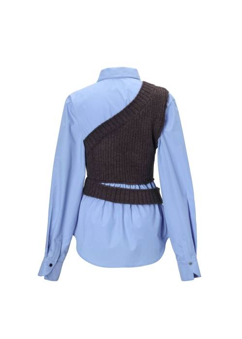 one shoulder knit fold collar docking SH