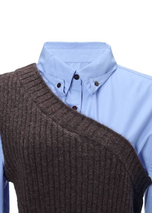 one shoulder knit fold collar docking SH