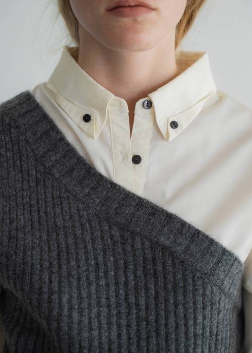 one shoulder knit fold collar docking SH