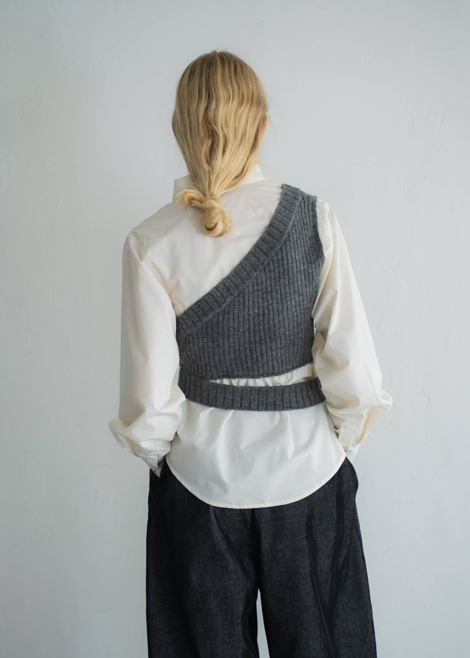 one shoulder knit fold collar docking SH