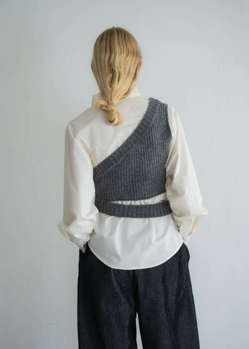 one shoulder knit fold collar docking SH