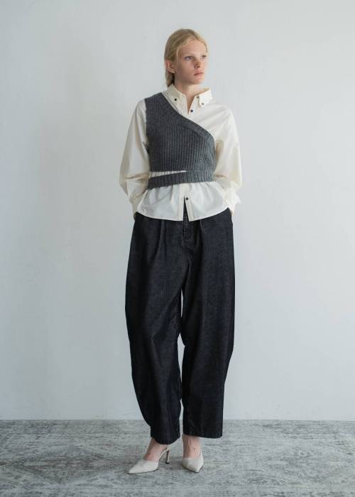 one shoulder knit fold collar docking SH