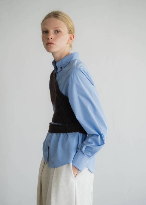 one shoulder knit fold collar docking SH