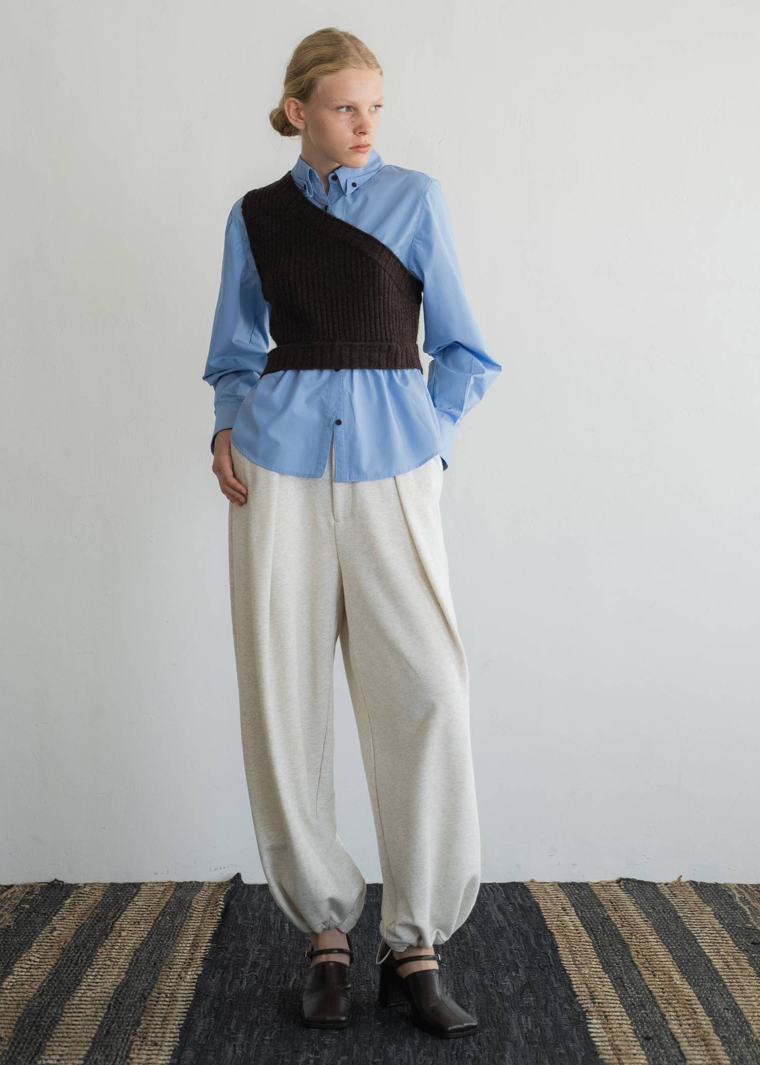 one shoulder knit fold collar docking SH