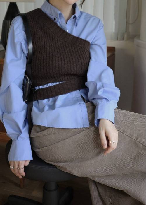 one shoulder knit fold collar docking SH