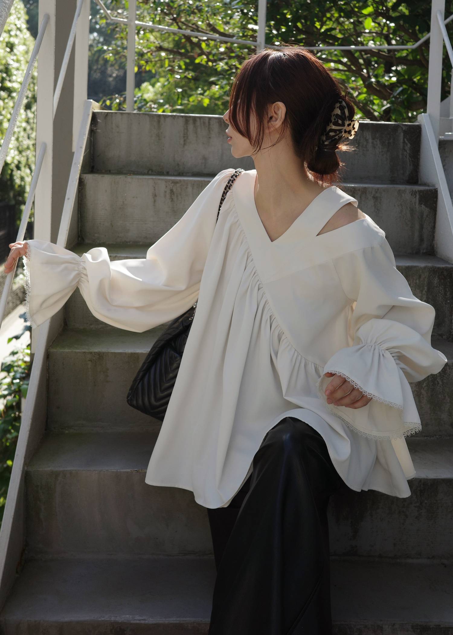 asymmetry open shoulder gather BL