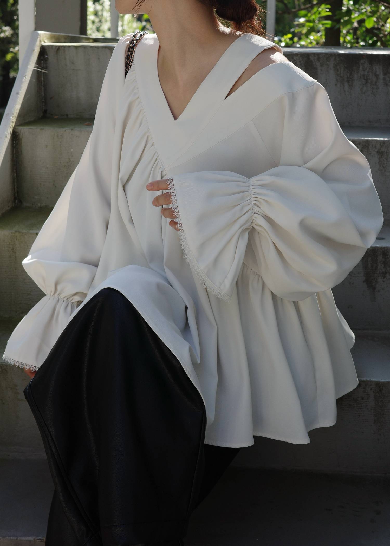 asymmetry open shoulder gather BL