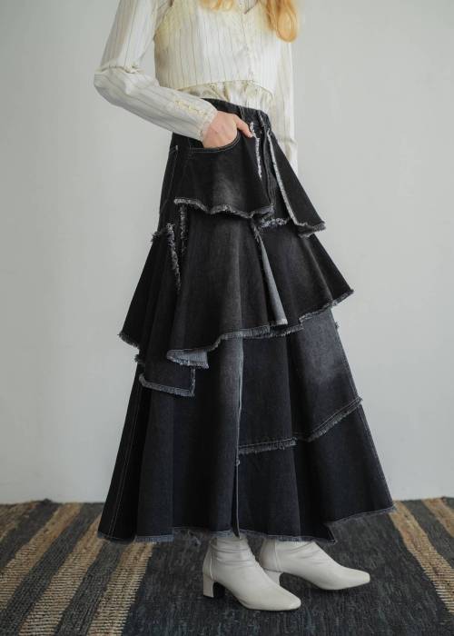 random tiered frill denim SK