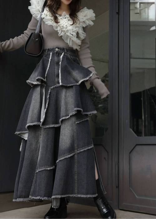 random tiered frill denim SK