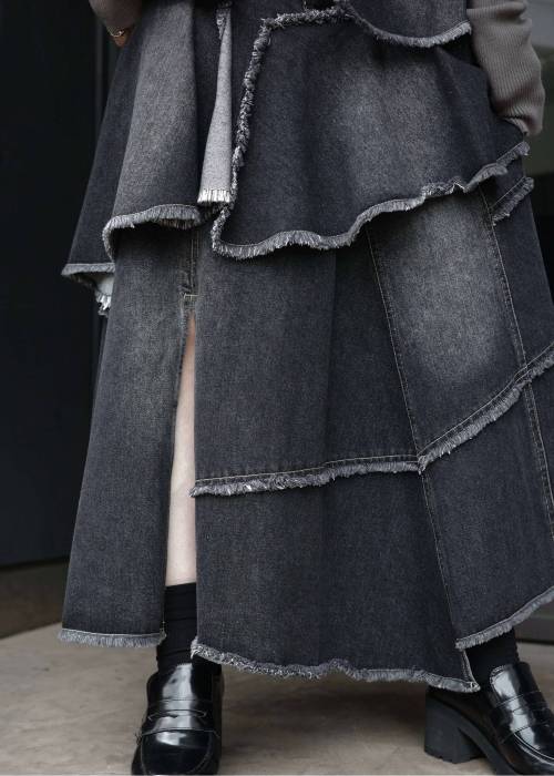 random tiered frill denim SK