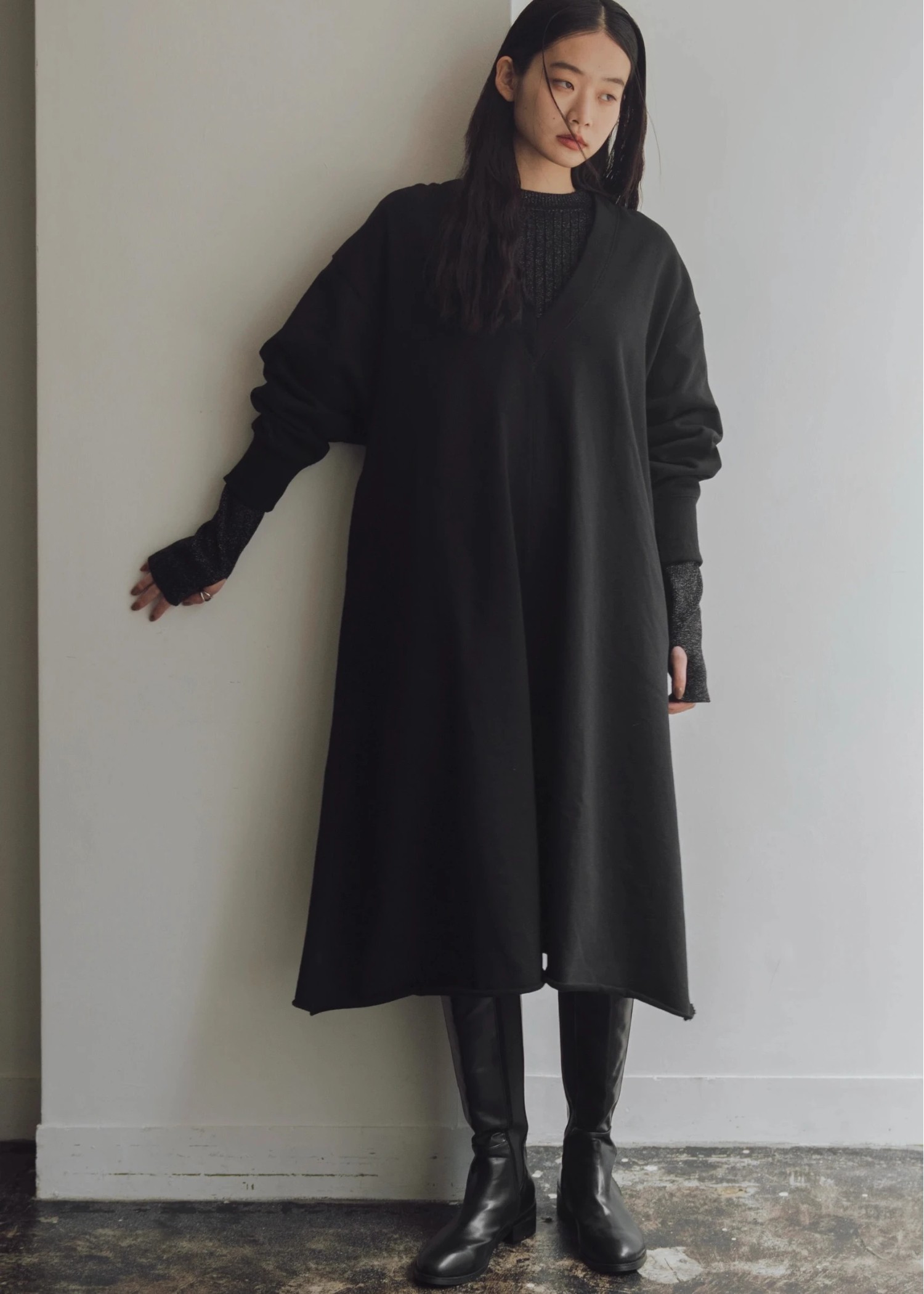 deep v neck 2way sweat OP