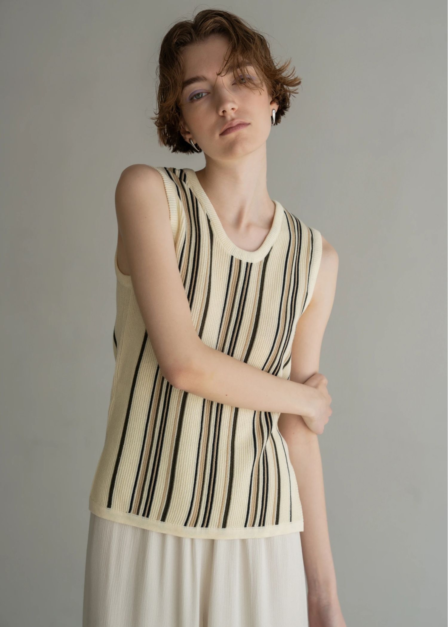random multi stripe 2way knit tank top