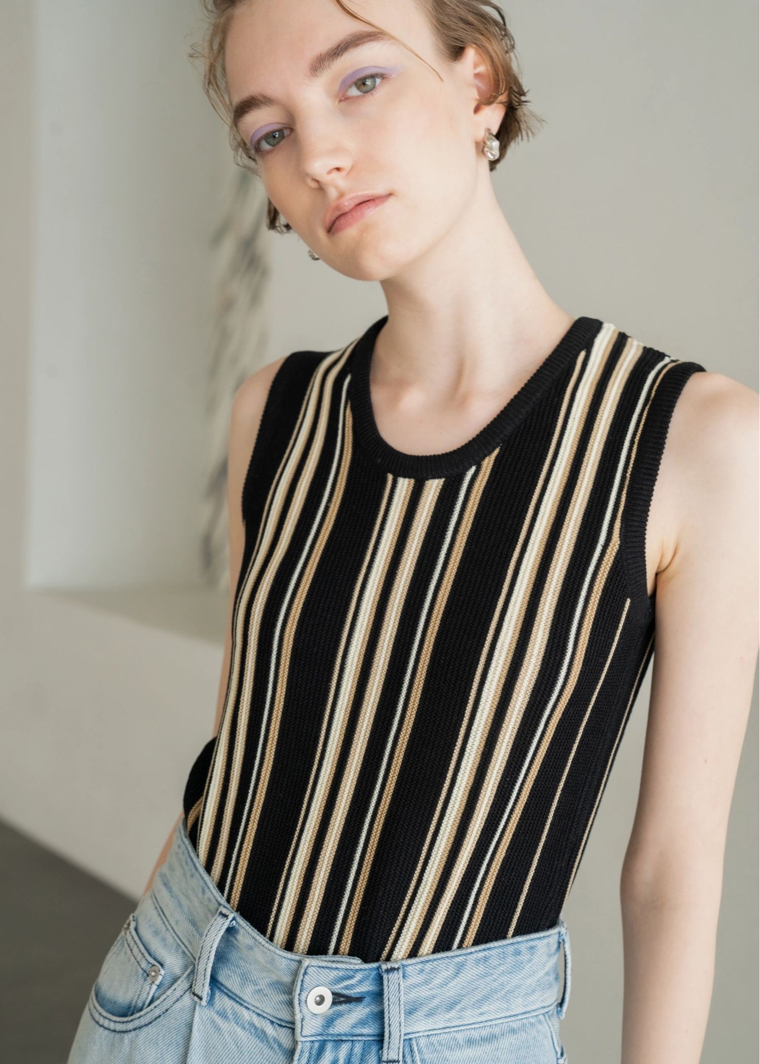 random multi stripe 2way knit tank top