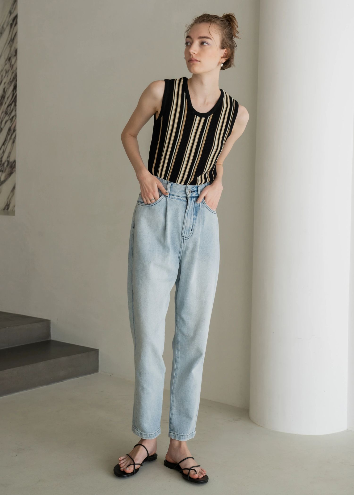 random multi stripe 2way knit tank top