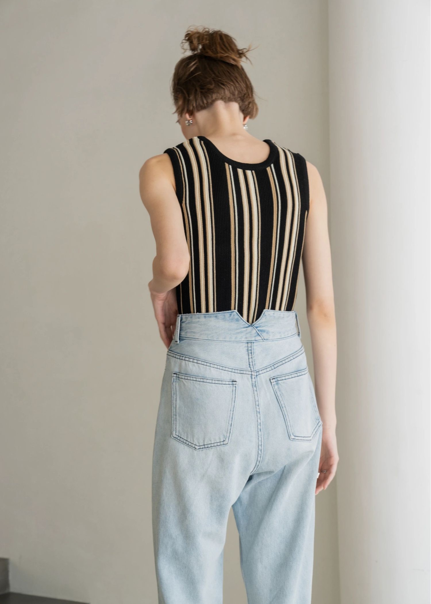 random multi stripe 2way knit tank top