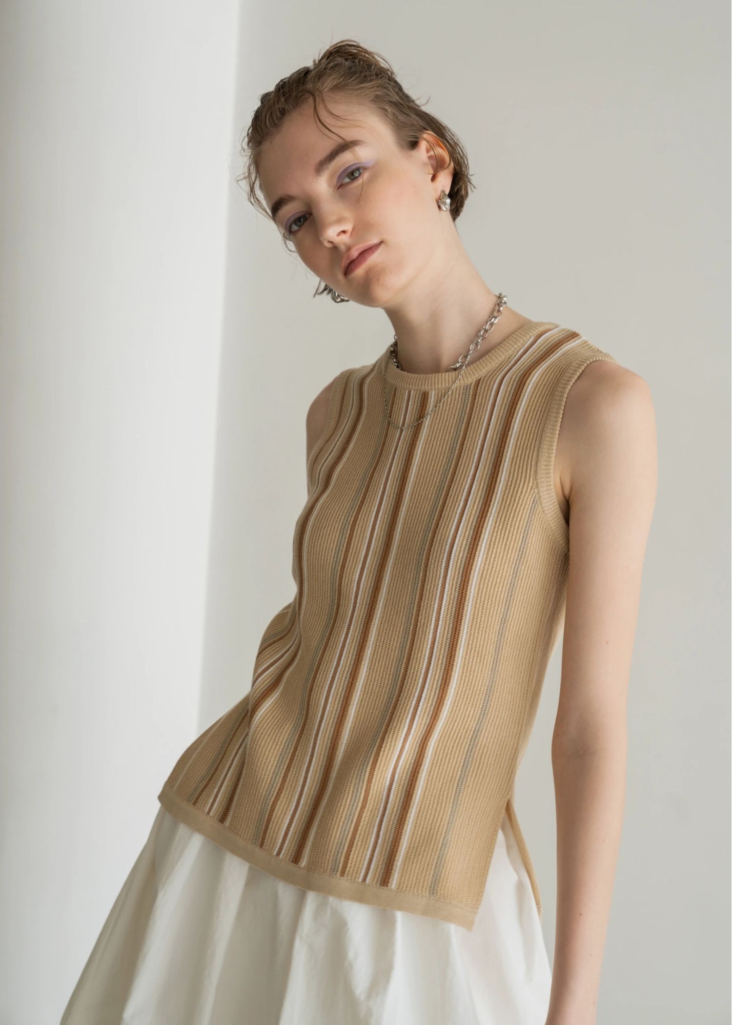 random multi stripe 2way knit tank top