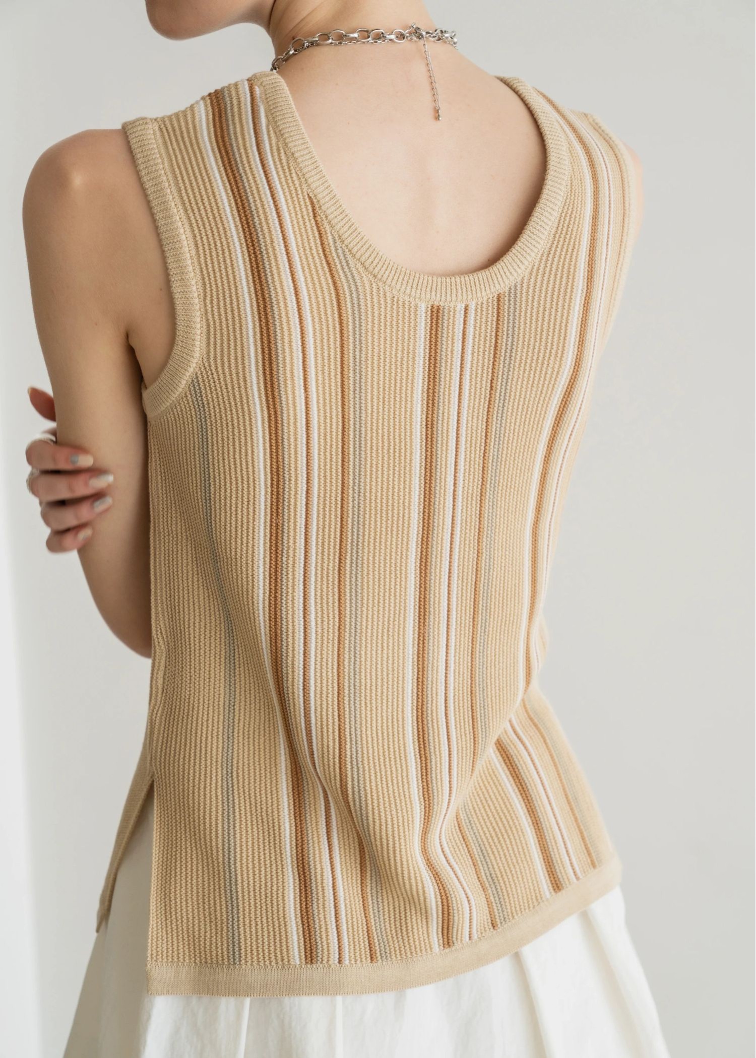random multi stripe 2way knit tank top