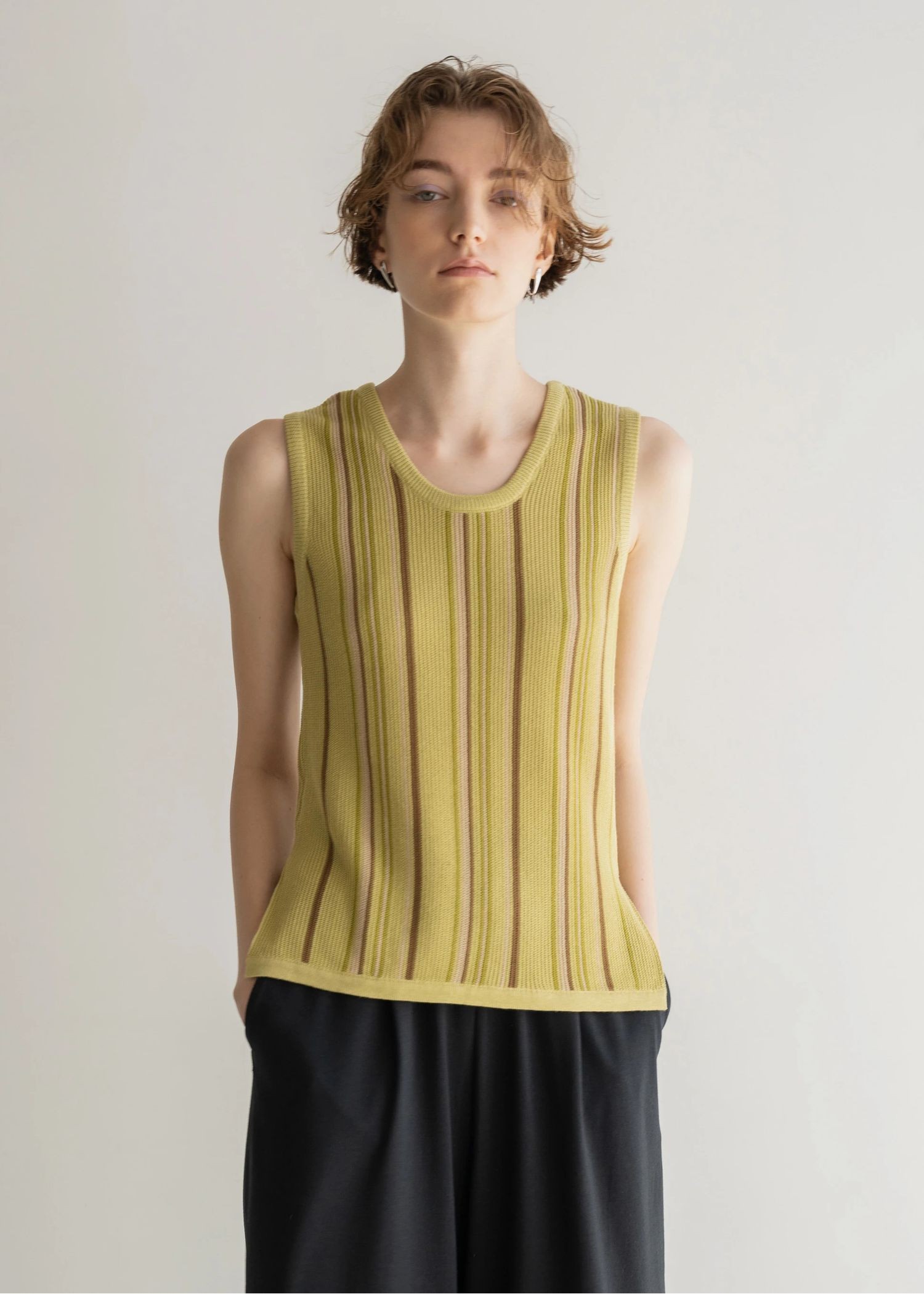 random multi stripe 2way knit tank top