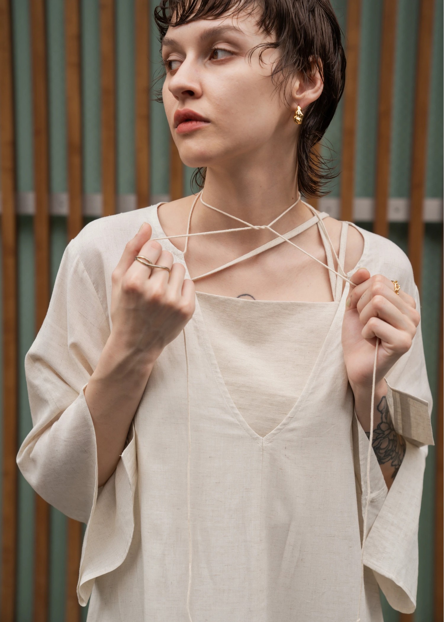 stitch slit mortise panel cord kaftan OP