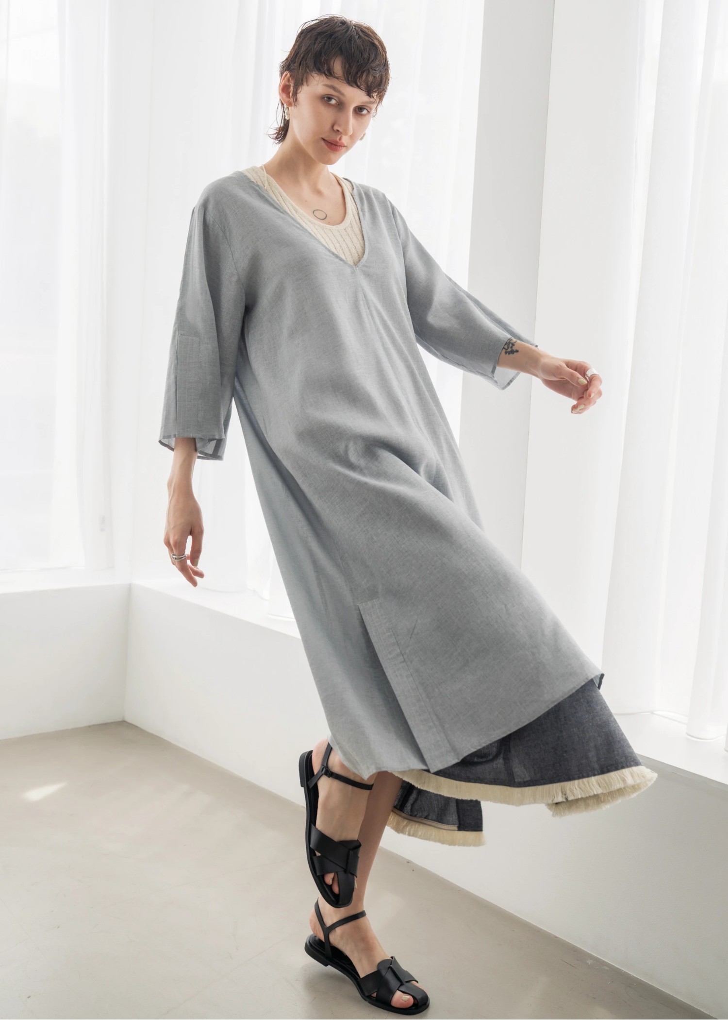 stitch slit mortise panel cord kaftan OP