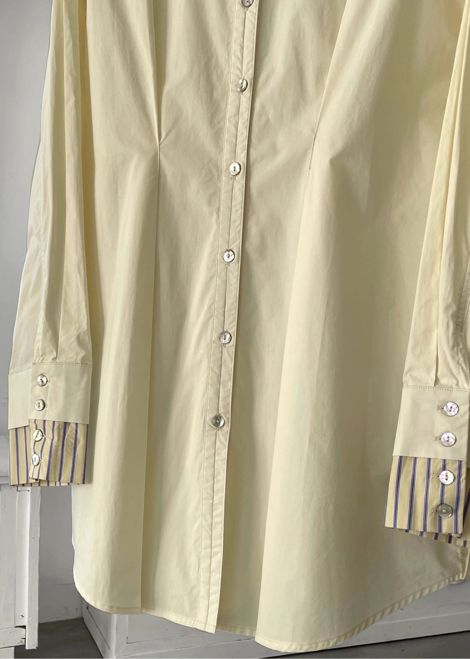 stripe bi collar double cuffs tuck shirt