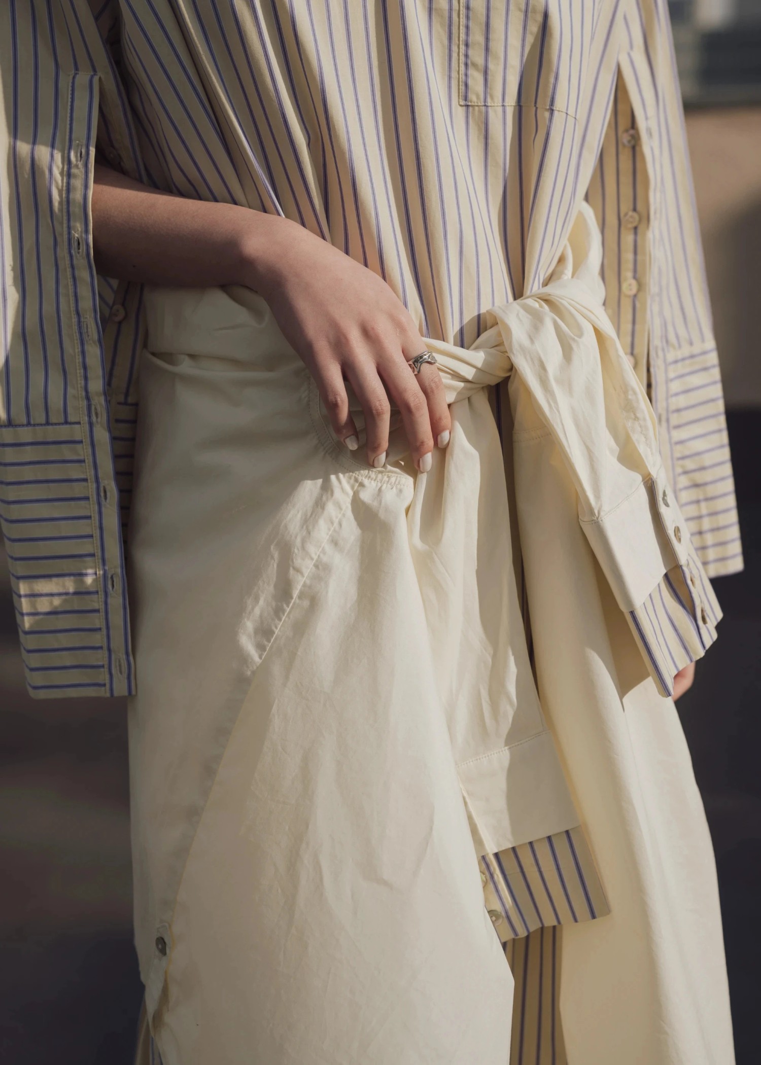 stripe bi collar double cuffs tuck shirt