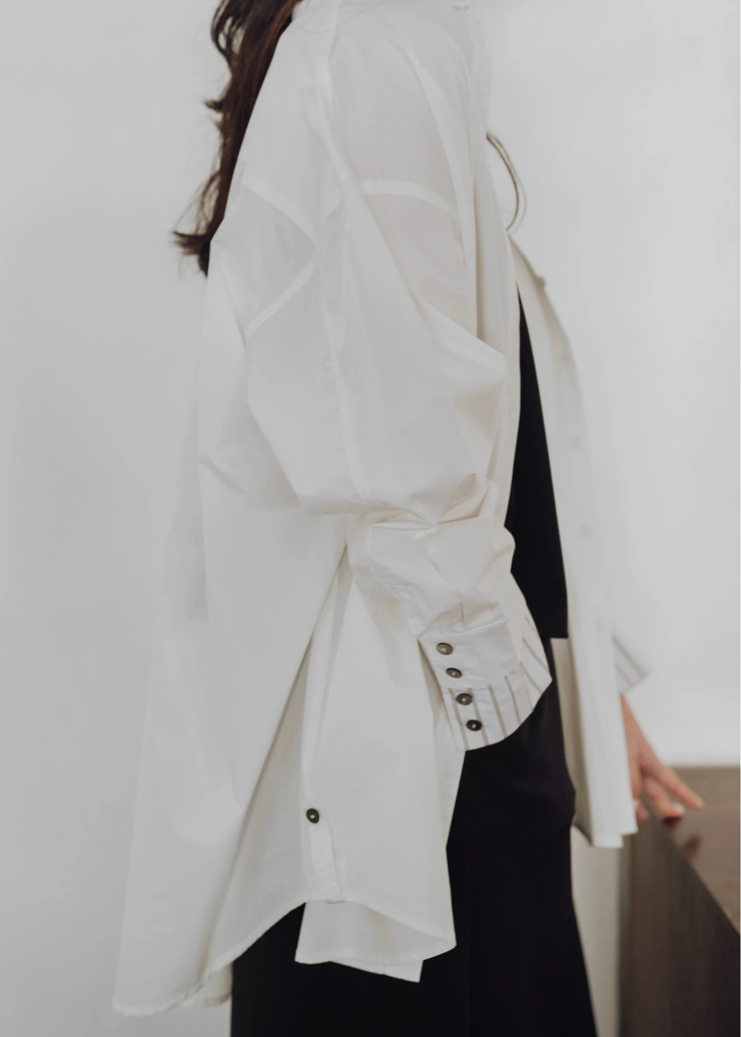 stripe bi collar double cuffs tuck shirt