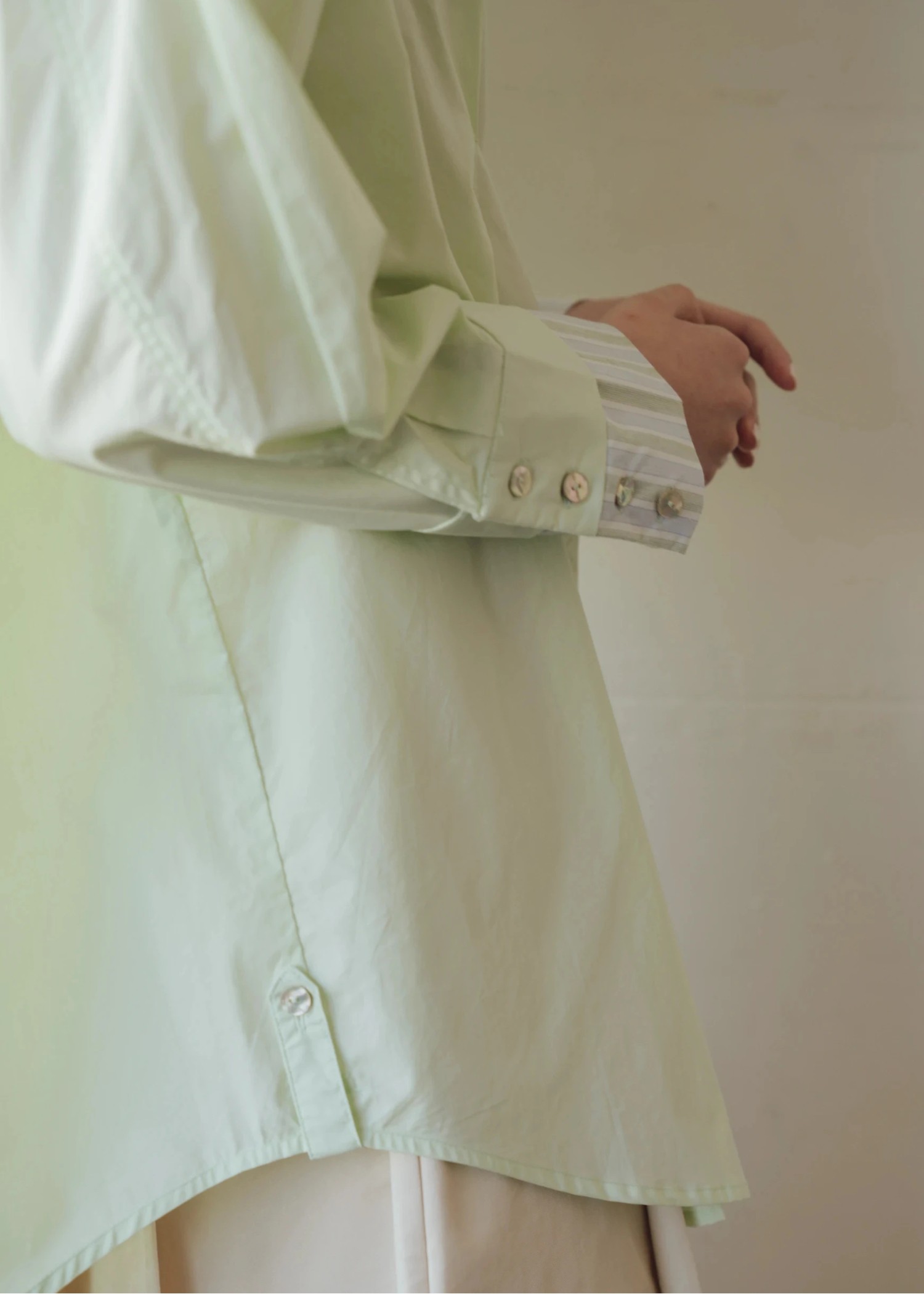 stripe bi collar double cuffs tuck shirt