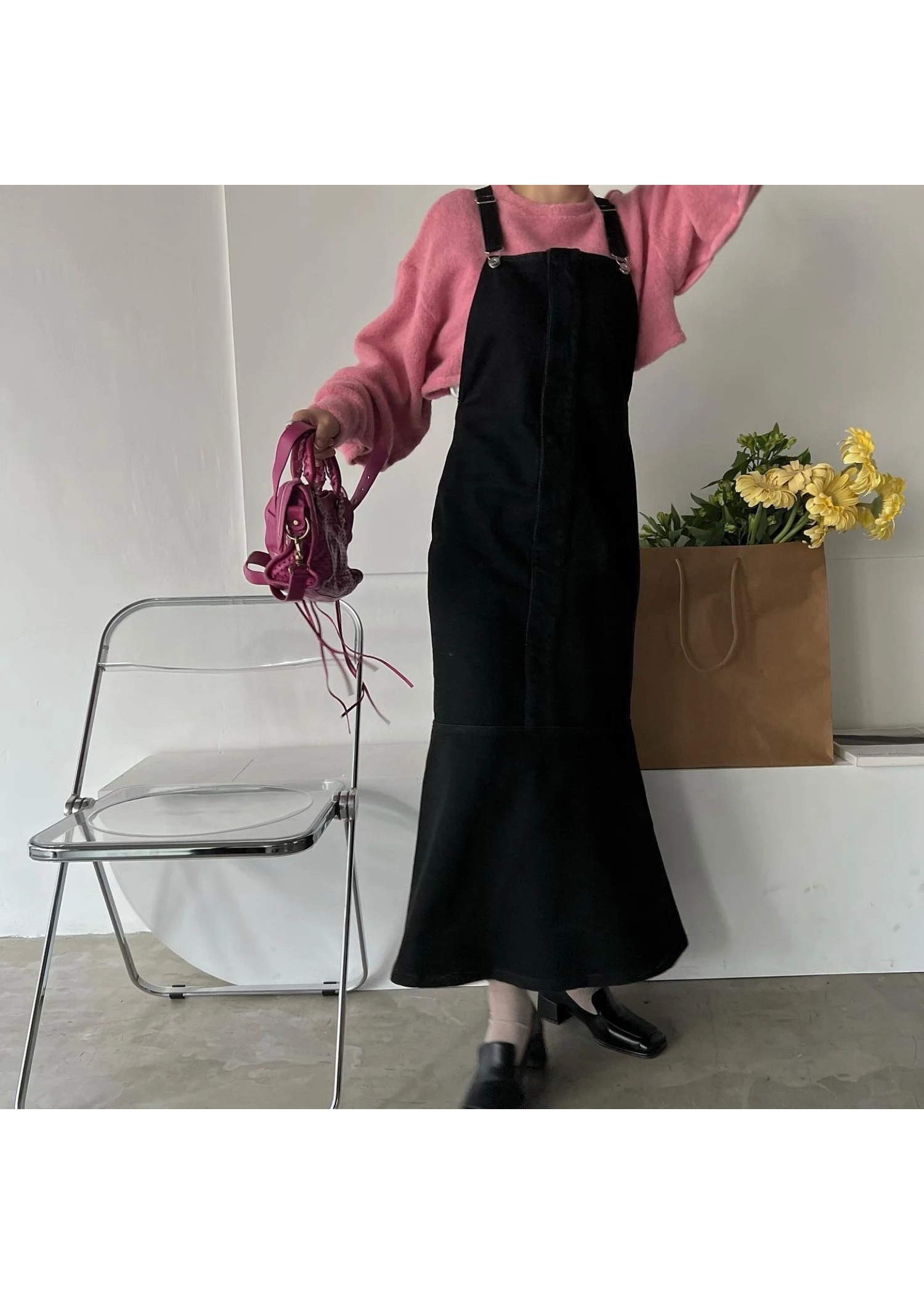 boucle slit sleeve cropped tops