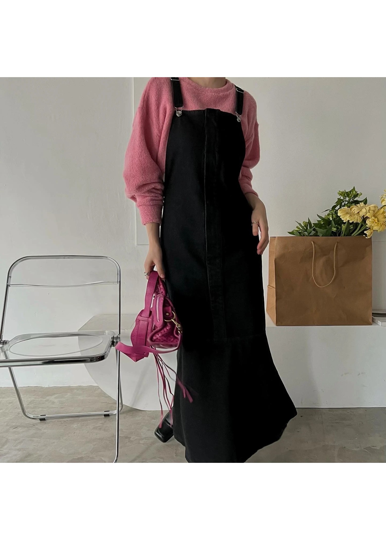 boucle slit sleeve cropped tops