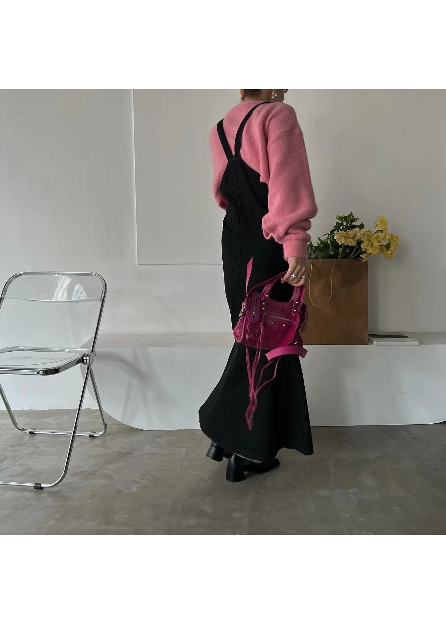 boucle slit sleeve cropped tops