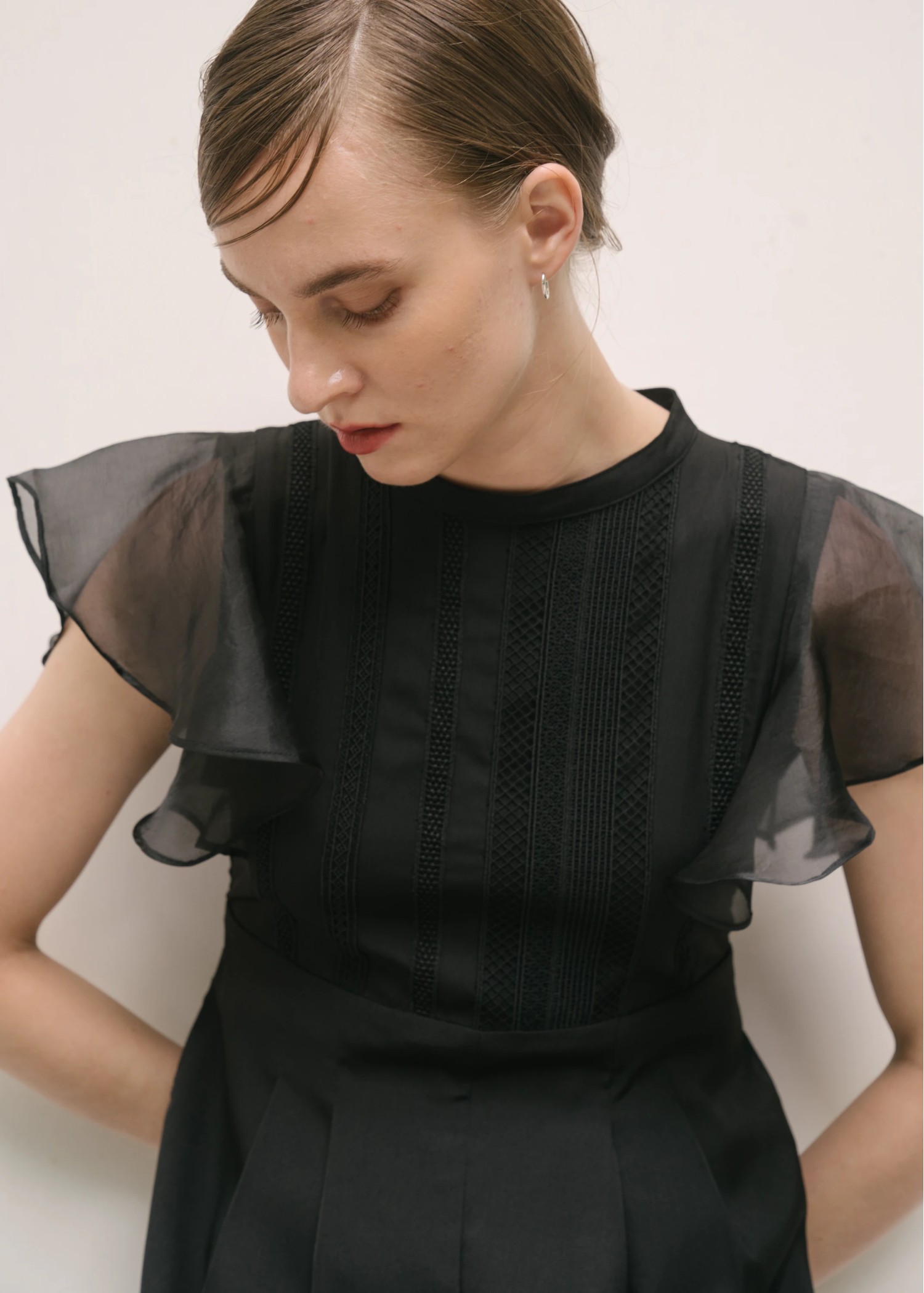 frill organdy back open all-in-one