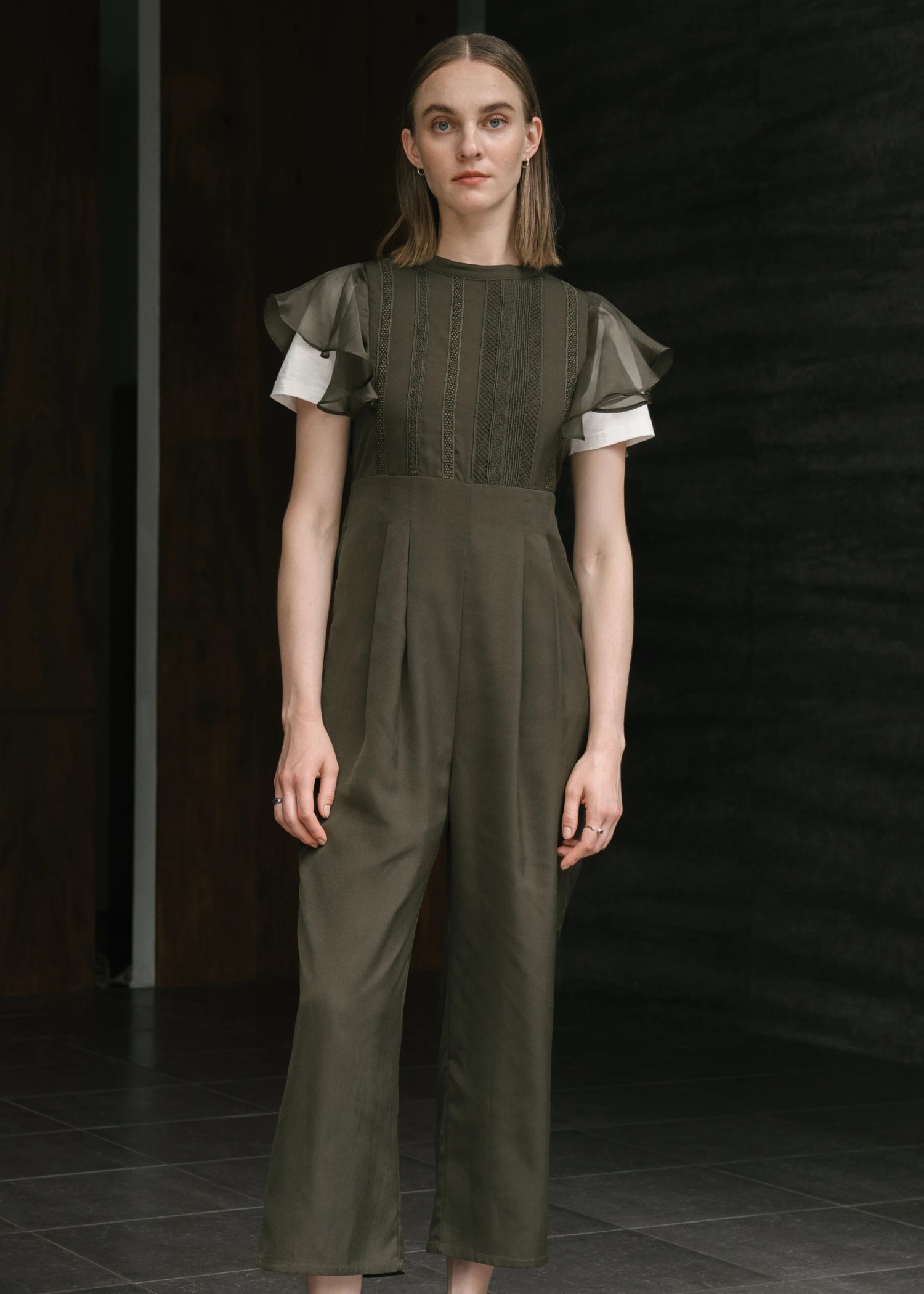 frill organdy back open all-in-one