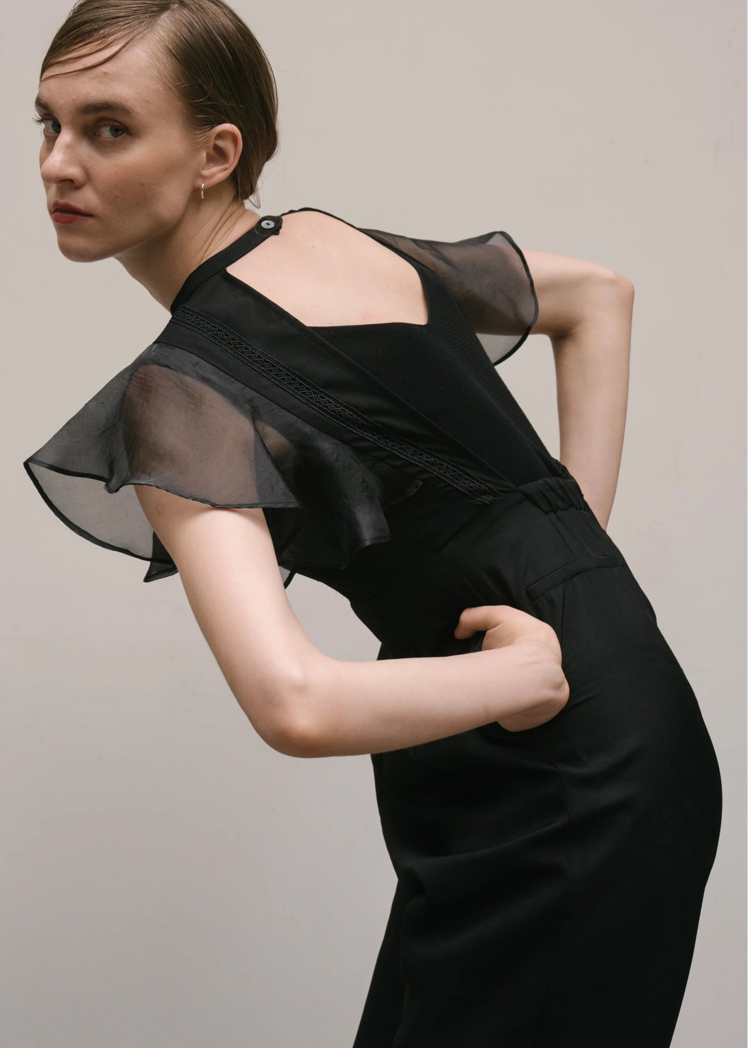 frill organdy back open all-in-one