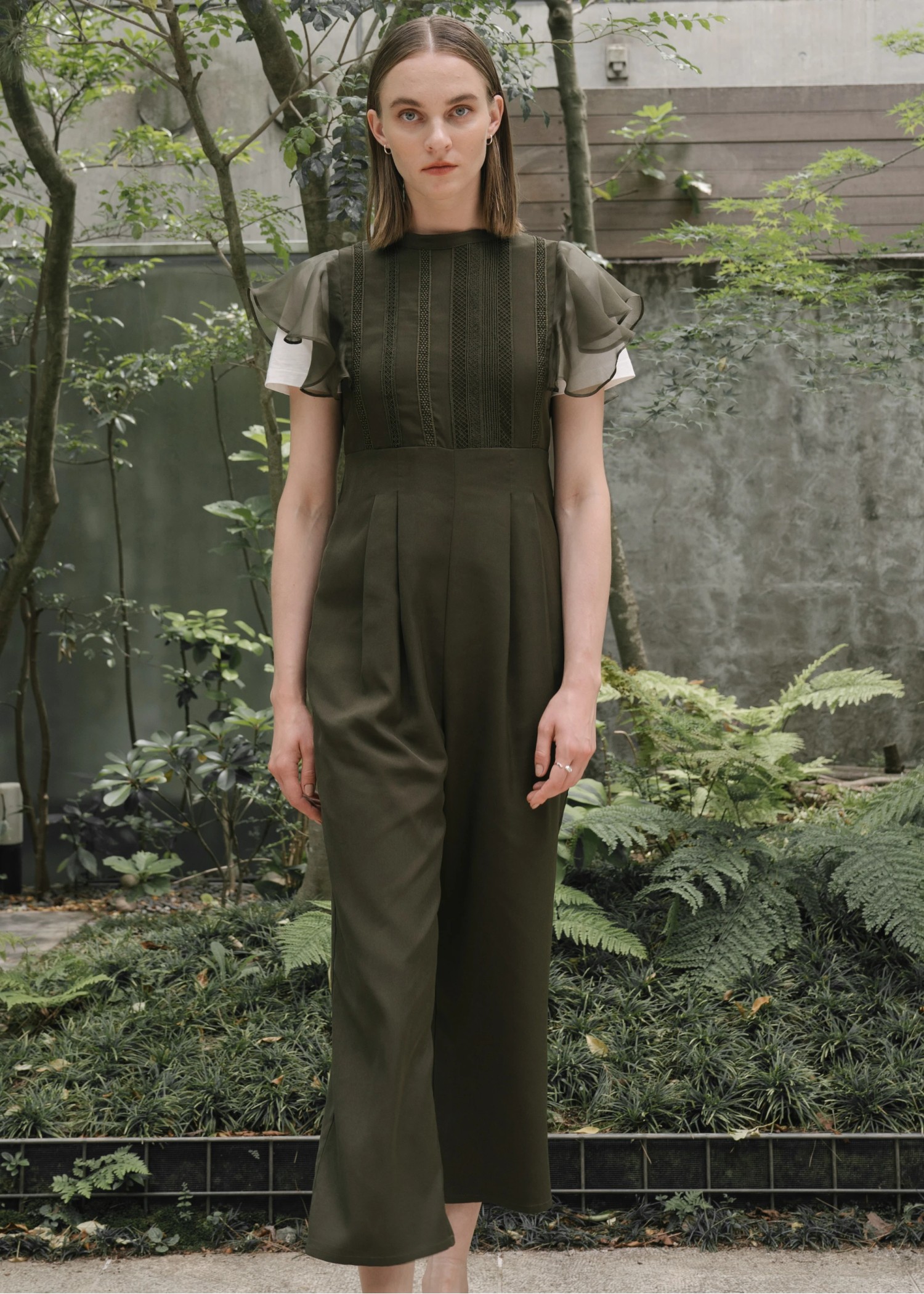 frill organdy back open all-in-one