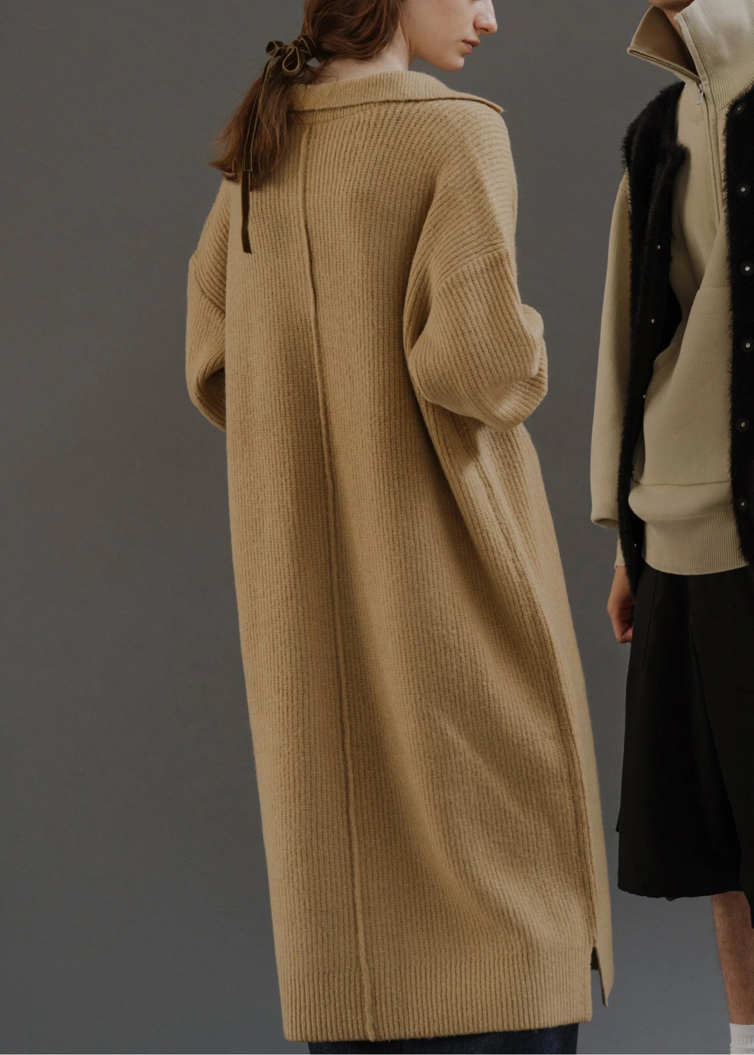 button sleeve v neck collar knit OP