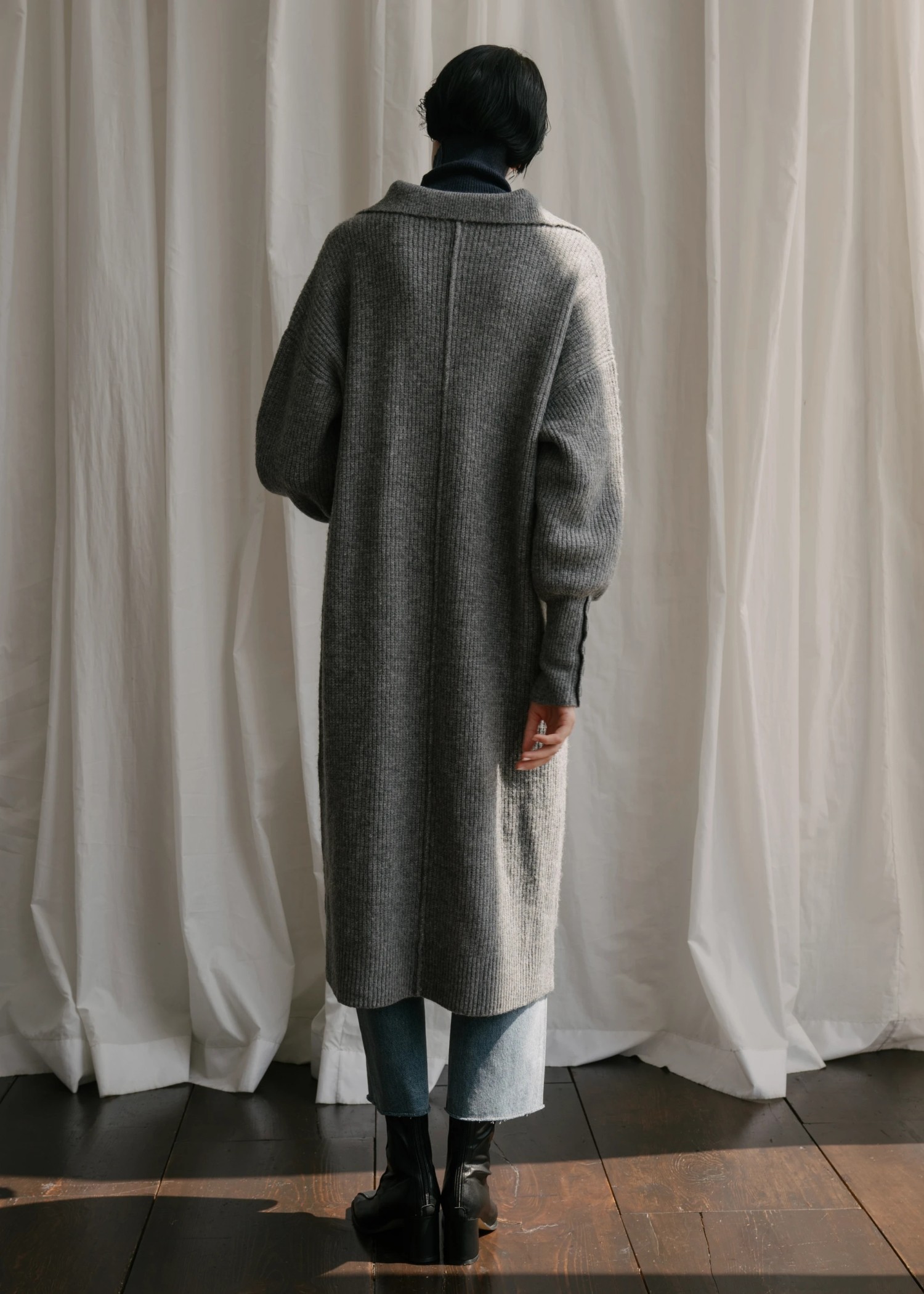 button sleeve v neck collar knit OP