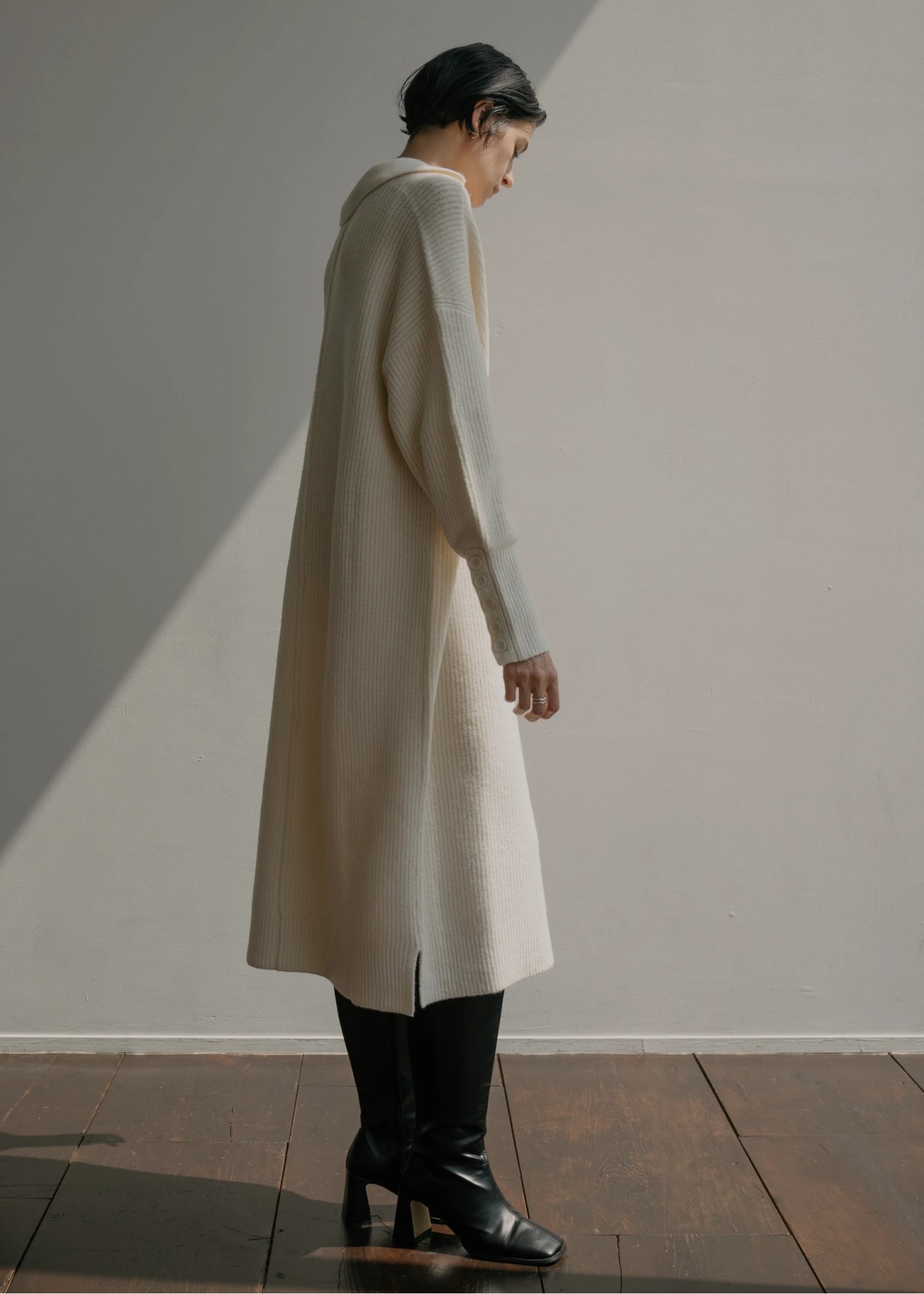 button sleeve v neck collar knit OP