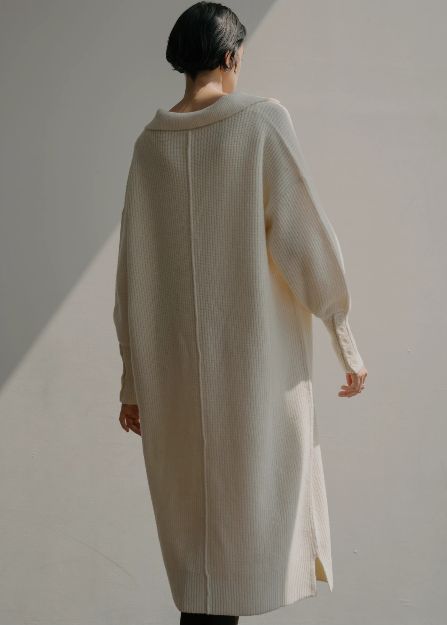 button sleeve v neck collar knit OP