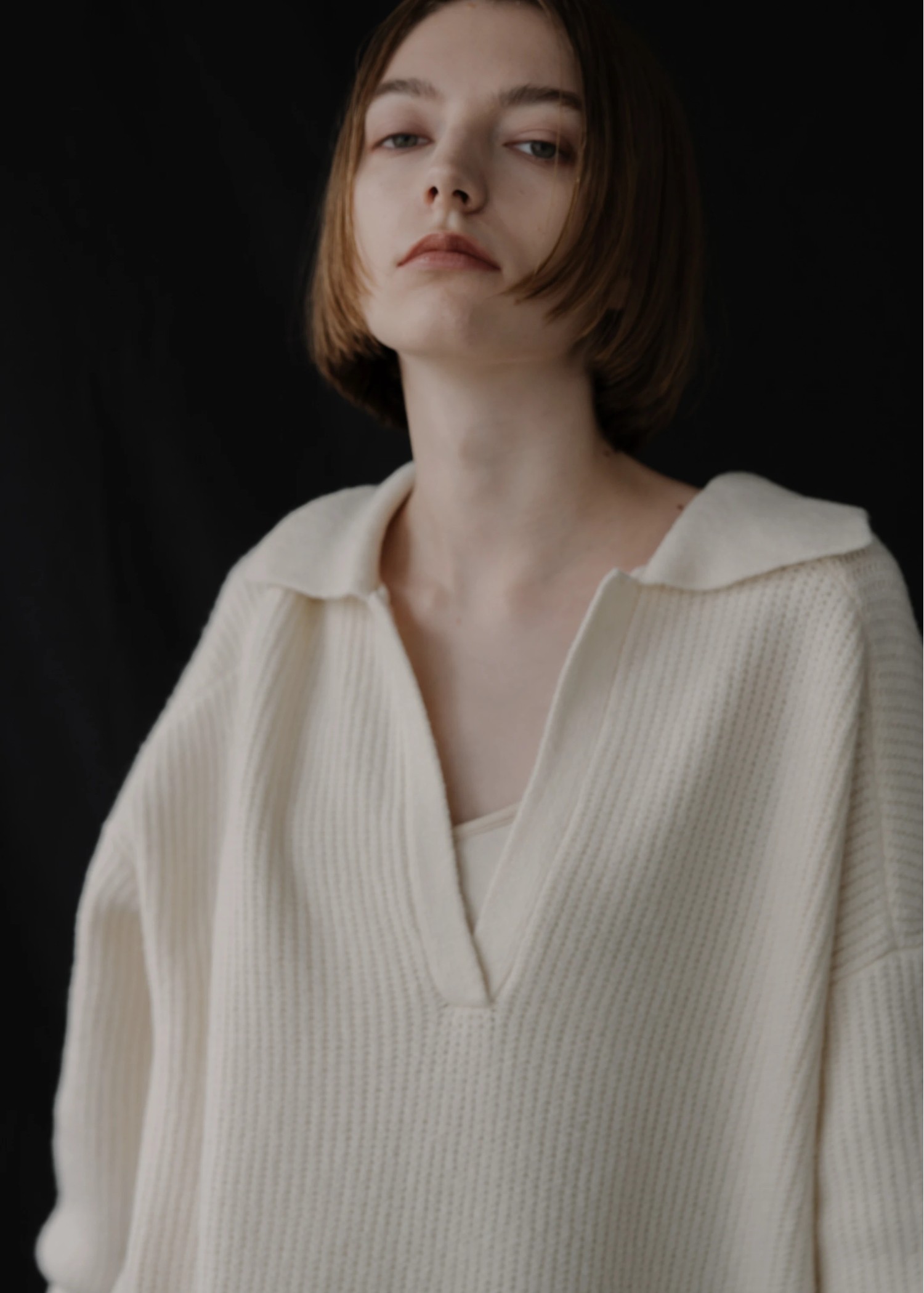 button sleeve v neck collar knit OP